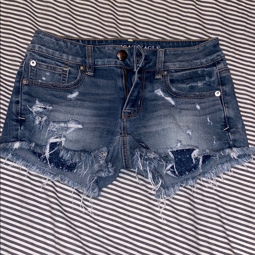 American Eagle Super Stretch Fringed Jean Shorts